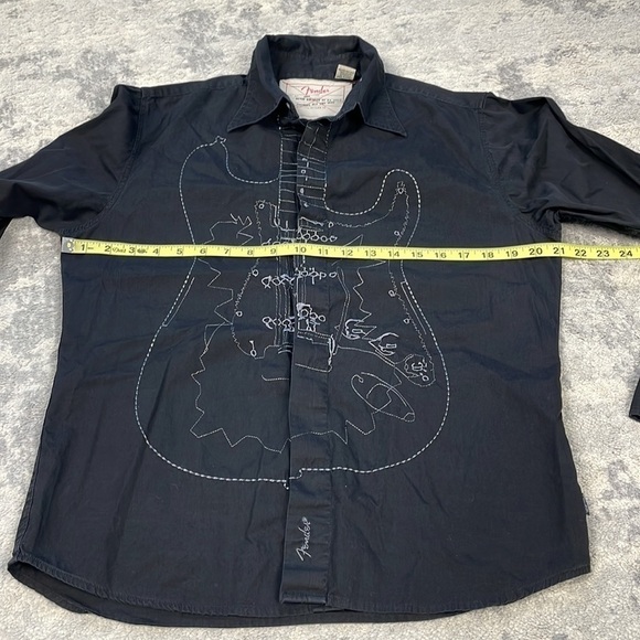 Fender Guitar Embroidered Long Sleeve Button Front Shirt Black Rocker Sz M - Picture 11 of 13